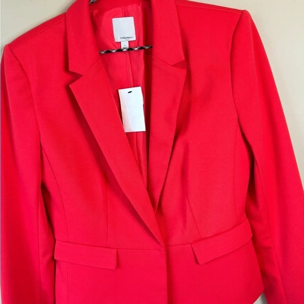 NEW Halogen Fitted Blazer Hidden Buttons Pink Hibiscus Polyester Women's Size 6 - Picture 3 of 16